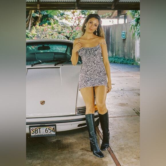 With Jean Boogie Cami Mini Dress In Wild Child Leopard Y2K Size Small Babydoll - Picture 1 of 16